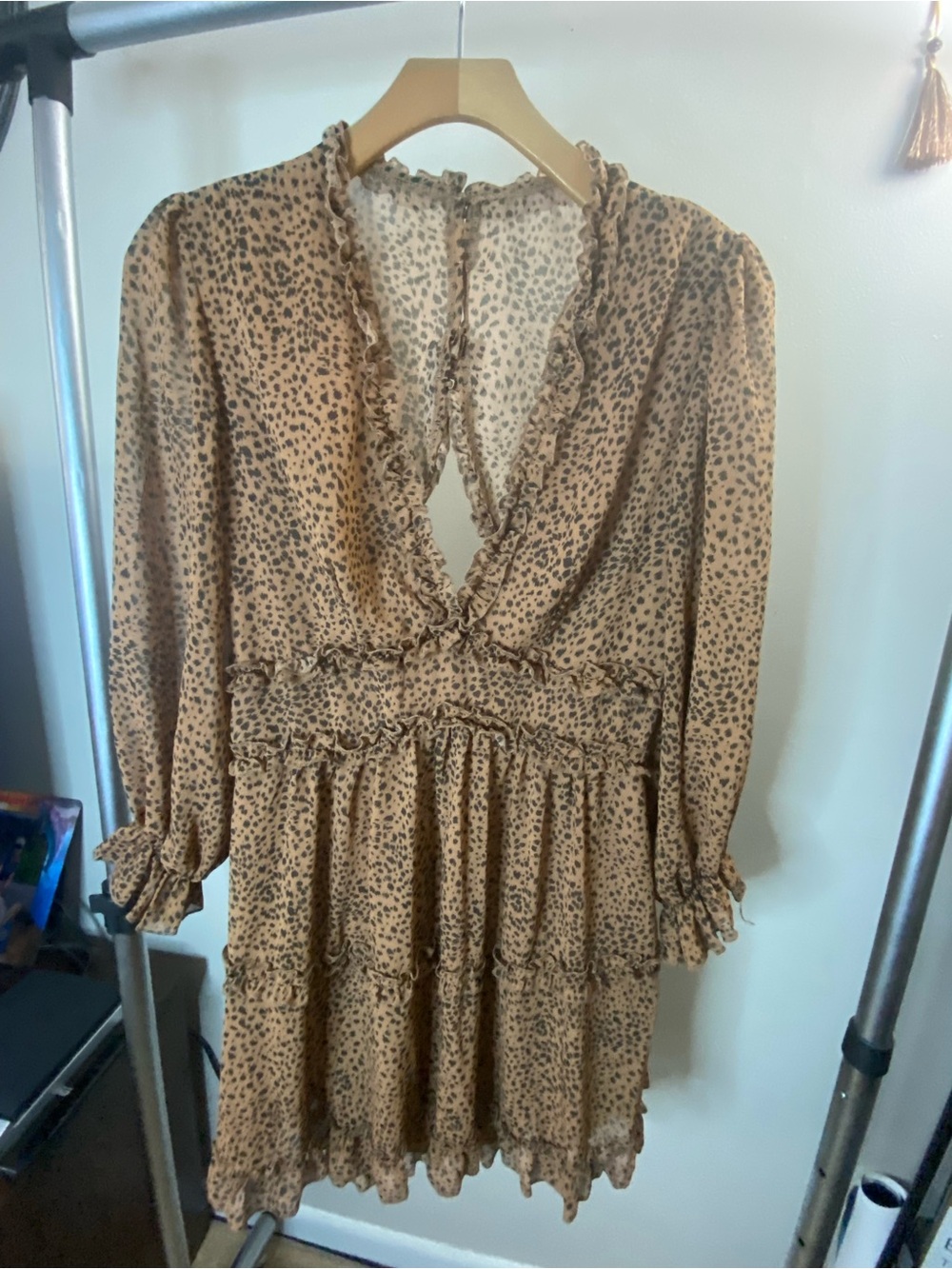 Leopard print ruffle mini| Romantic date night| Empire waist boho dress